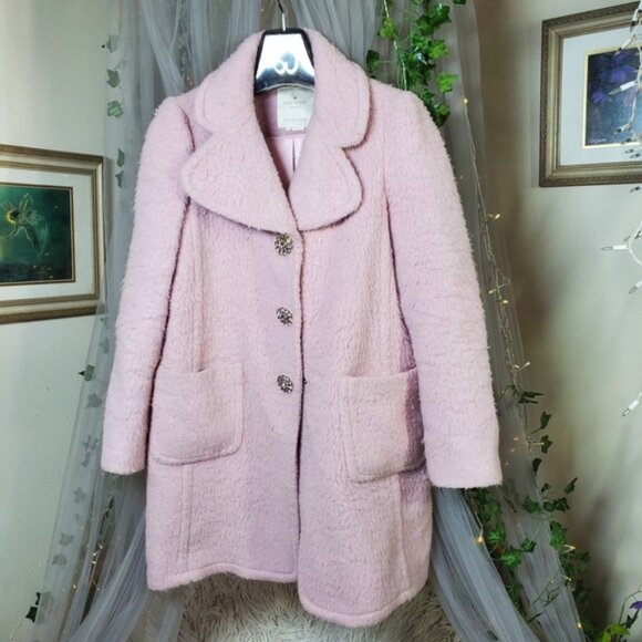 Kate Spade Wool Alpaca Blend Blush Pink Coat Jacket Fuzzy Size 6 Thigh Length - Picture 1 of 5